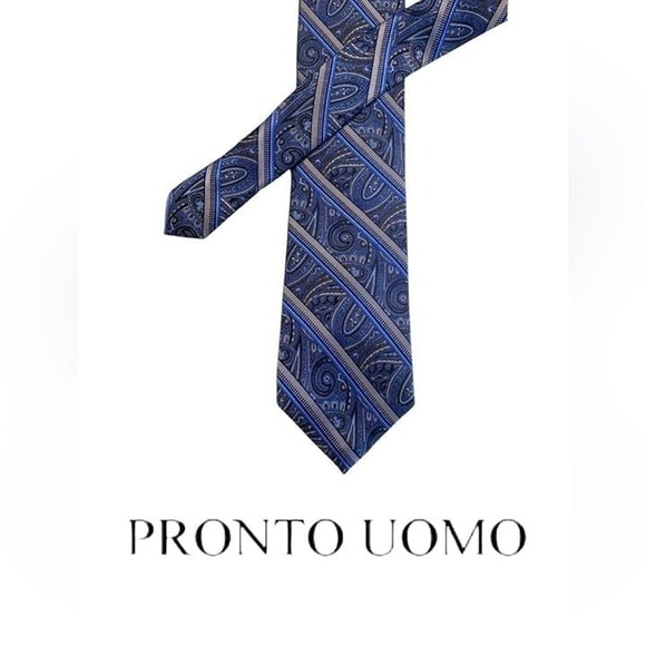 PRONTO UOMO - Couture Tie - 100 percent‎ Silk - Blue Striped paisley 65 x 3.5 - Picture 1 of 5